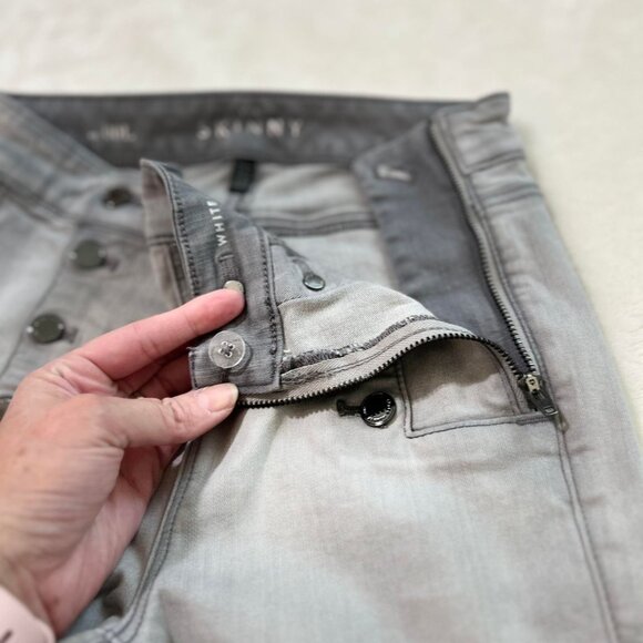 Women's WHBM "The Skinny" Grey Sailor Jeans with a side Zip and Faux Buttons - Picture 4 of 11